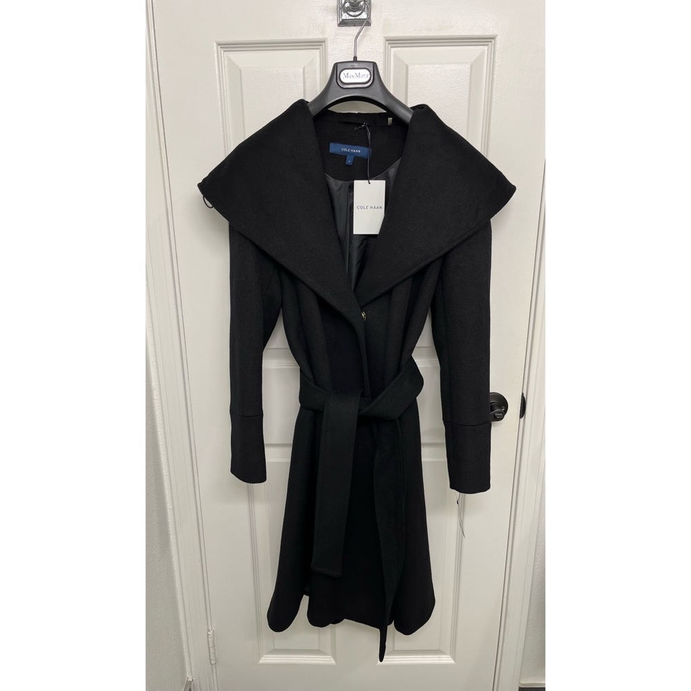 Cole Haan Wool Shawl Collar Belted Coat